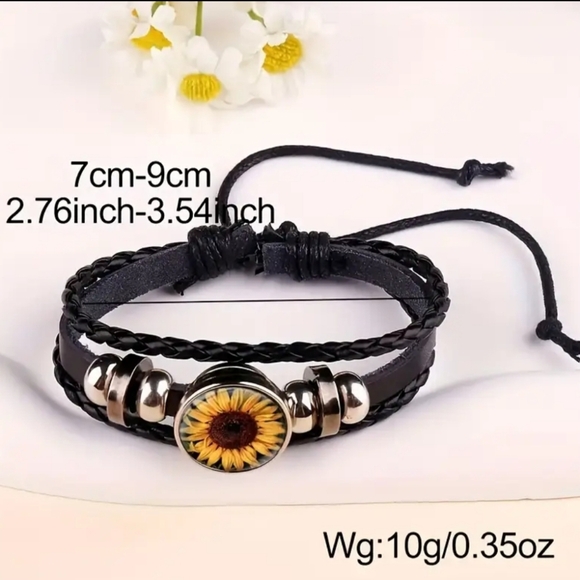 2/30$ Or 3/$35 NEW Y2K Sunflower Charm Black PU Leather Bracelet (#026) - Picture 2 of 4